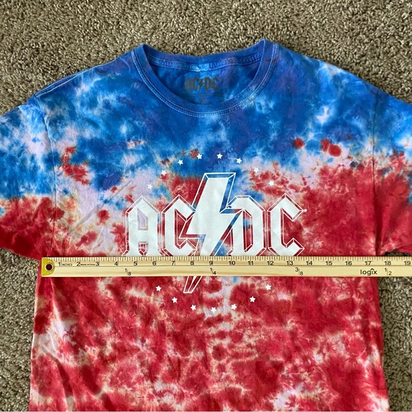 Women’s ACDC Retro Blue and Red Tie Dye Cropped Short Sleeve Tee Size Me… - Picture 4 of 8